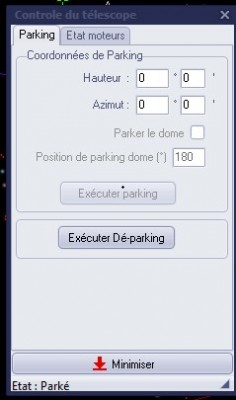 Fenêtre paramétrage Parking PRISM