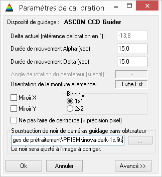 Paramètres de calibration