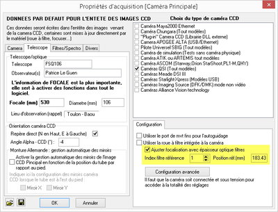 Configuration du filtre de référence pour la focalisation.